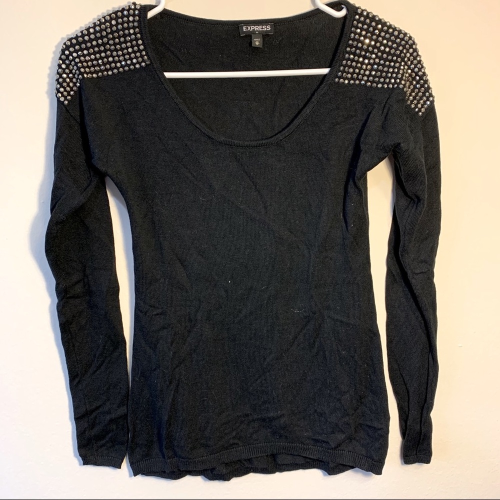 EXPRESS🦁 Jewel Studded Shoulder, Fitted Sweater